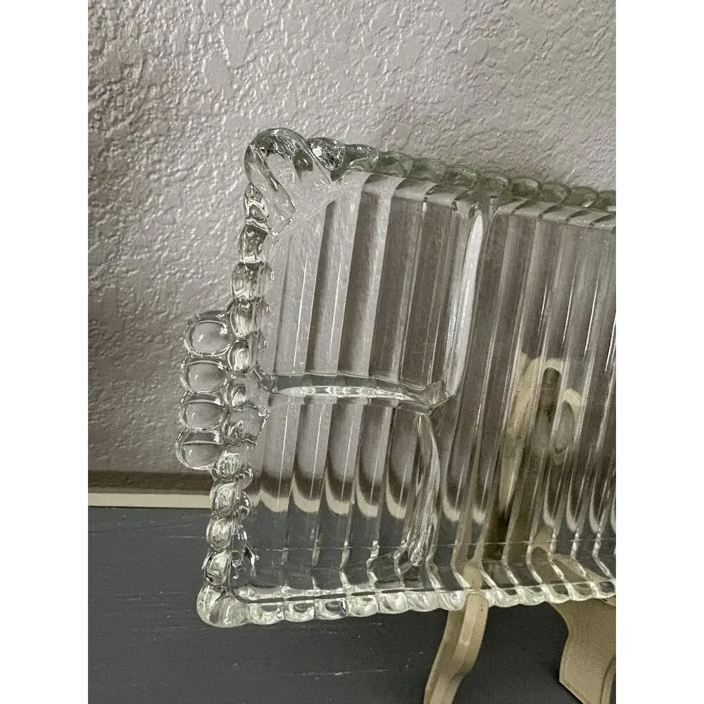 (4) Vintage Rectangular Hazel Atlas Snack & Sip Smoke Clear Glass Tray 1930's
